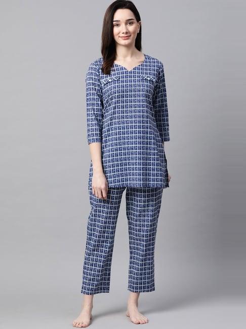 meeranshi blue printed tunic pyjama set
