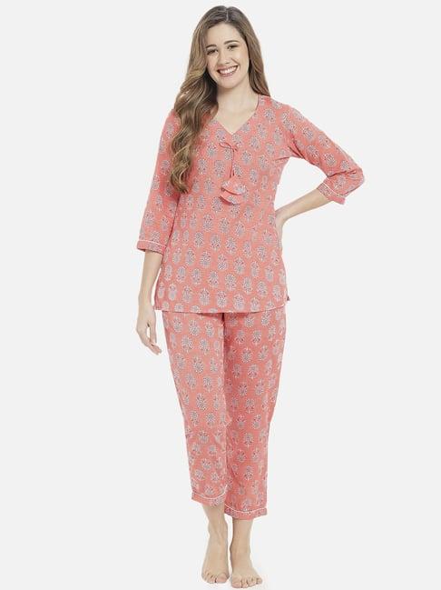meeranshi coral printed tunic pyjama set