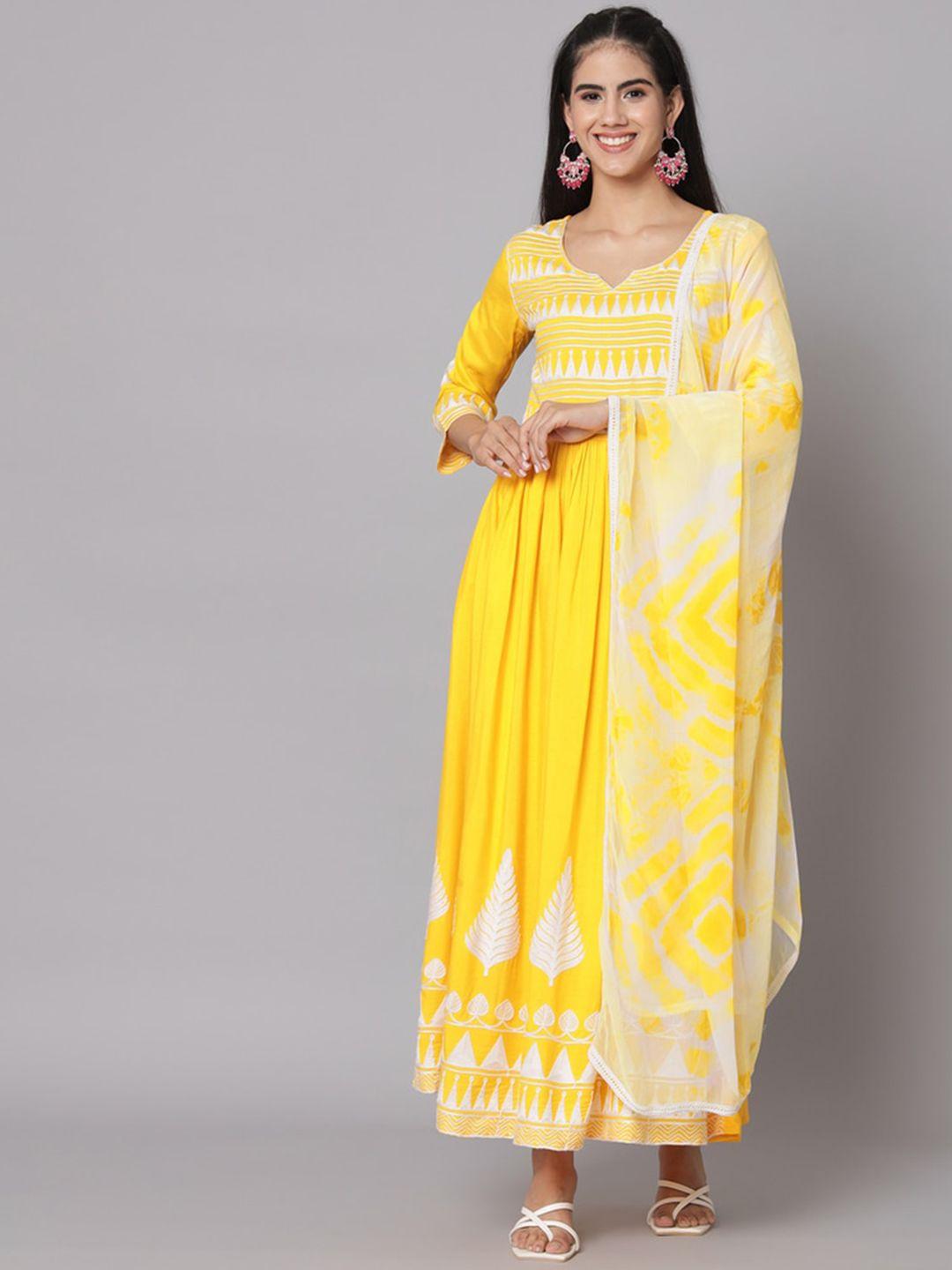 meeranshi embroidered empire kurta with trousers & with dupatta
