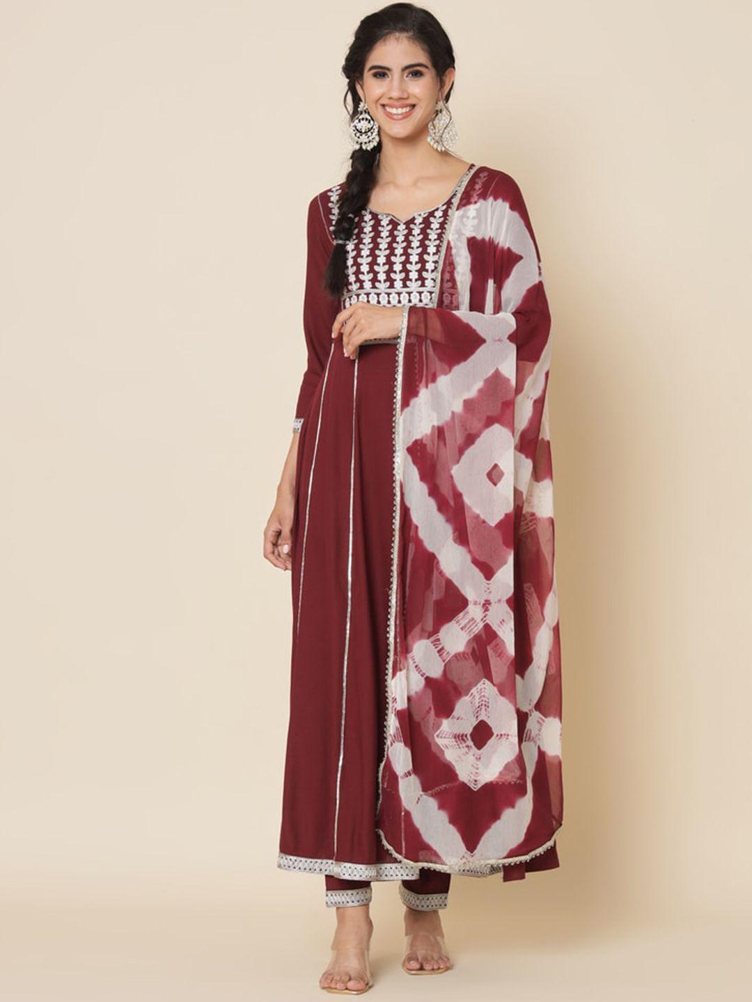 meeranshi embroidered regular thread work kurta with trousers & dupatta