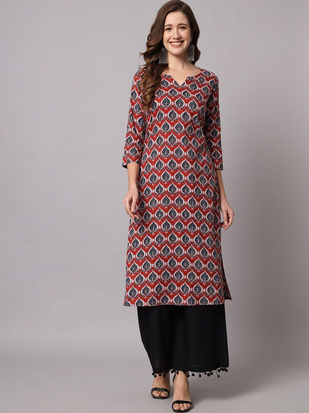 meeranshi ethnic motifs printed notch neck kurta with palazzos