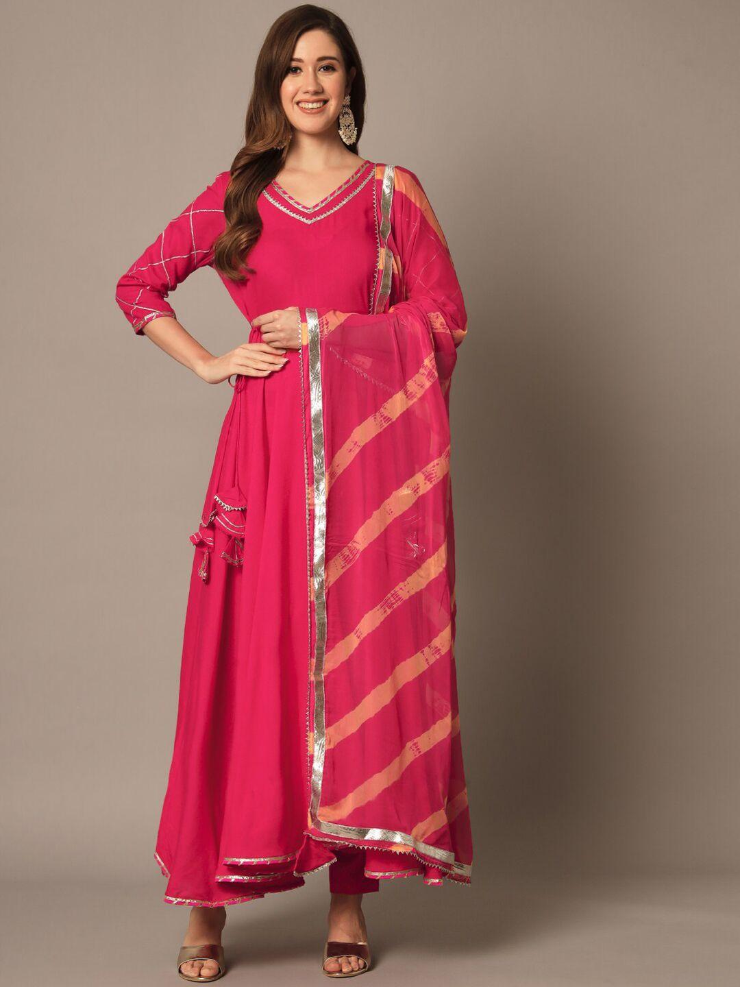 meeranshi gotta patti anarkali kurta with trousers & with dupatta