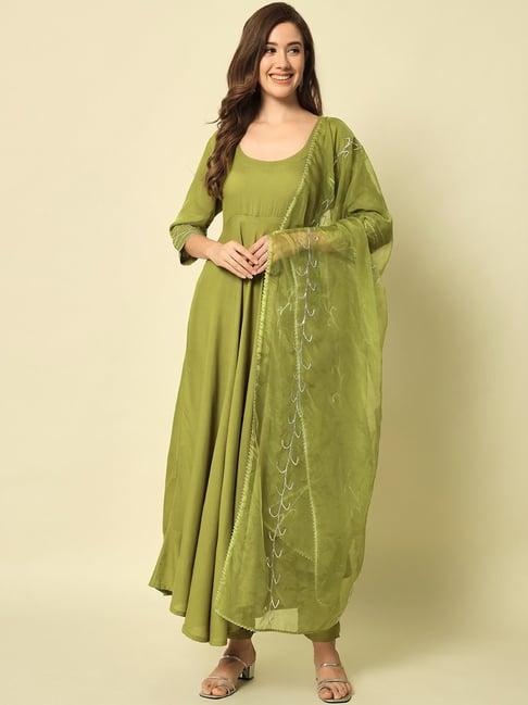 meeranshi green kurta pant set with dupatta