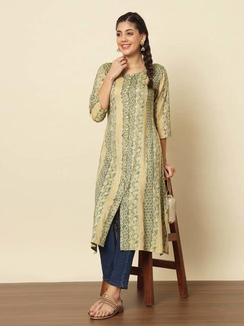 meeranshi green printed straight kurta