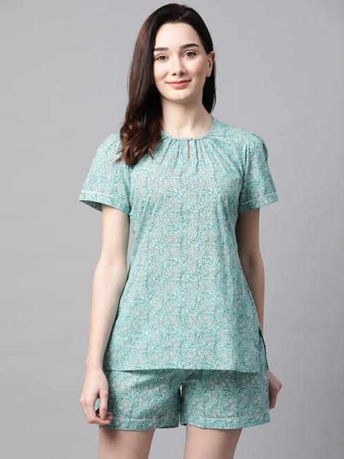 meeranshi green printed top shorts set