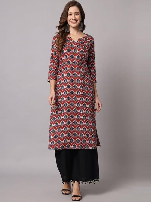 meeranshi maroon & black printed kurta palazzo set