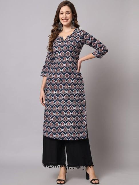 meeranshi navy & black printed kurta palazzo set