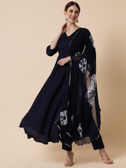 meeranshi navy kurta pant set with dupatta