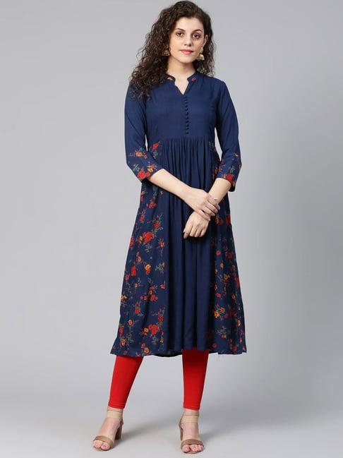 meeranshi navy printed flared kurta