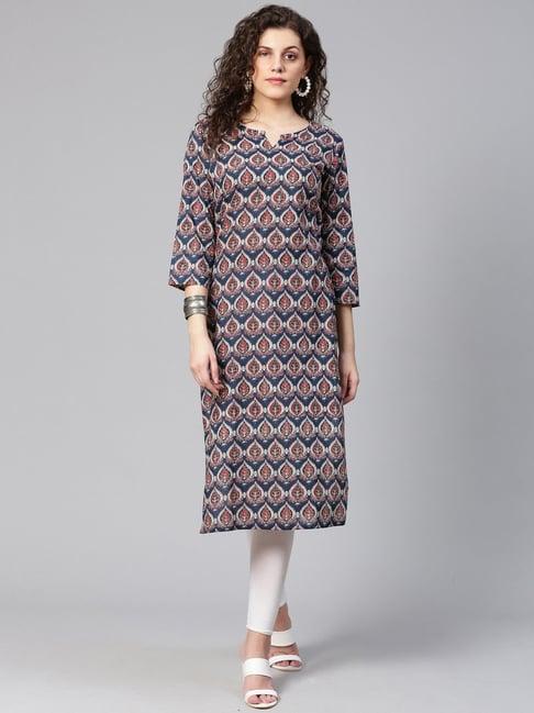 meeranshi navy printed straight kurta