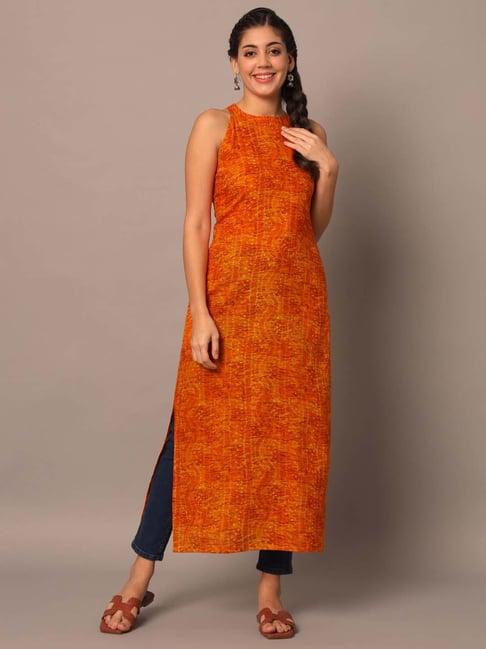 meeranshi orange printed straight kurta