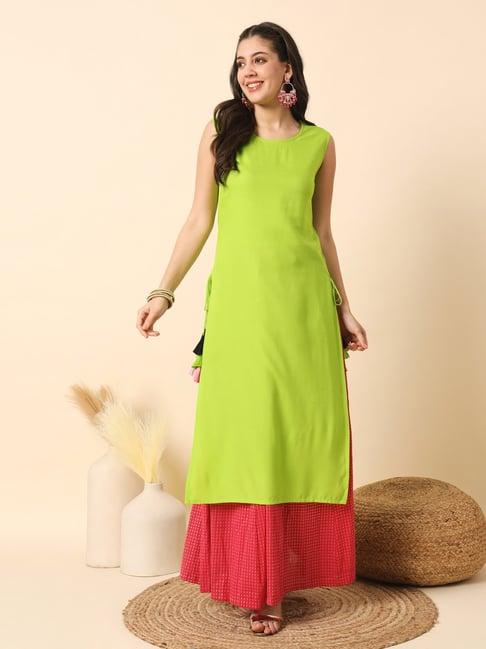 meeranshi parrot green straight kurta