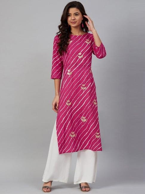 meeranshi pink & white printed kurta