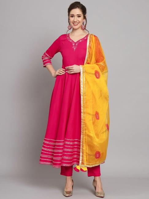 meeranshi pink embroidered kurta pant set with dupatta