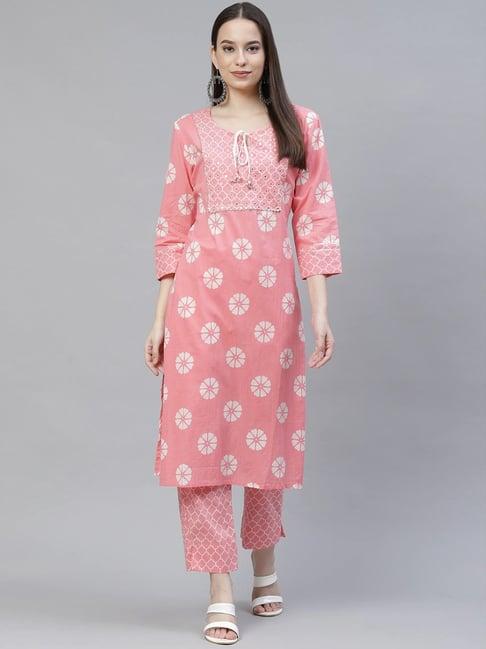 meeranshi pink printed kurta pant set