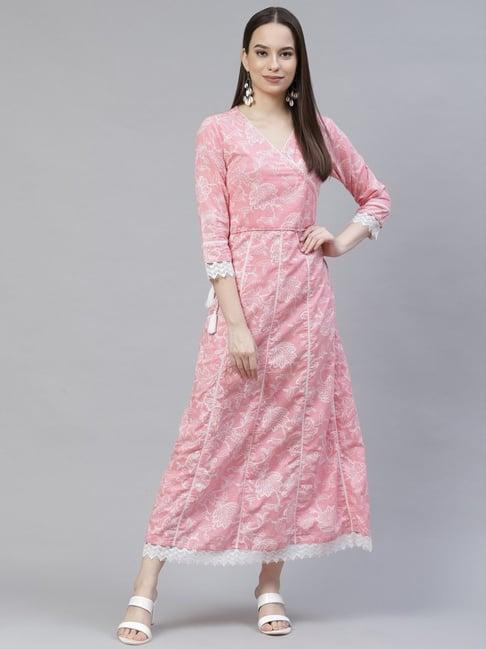 meeranshi pink printed maxi dress