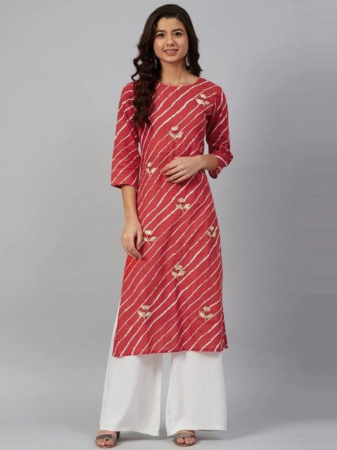 meeranshi red & white printed kurta palazzo set