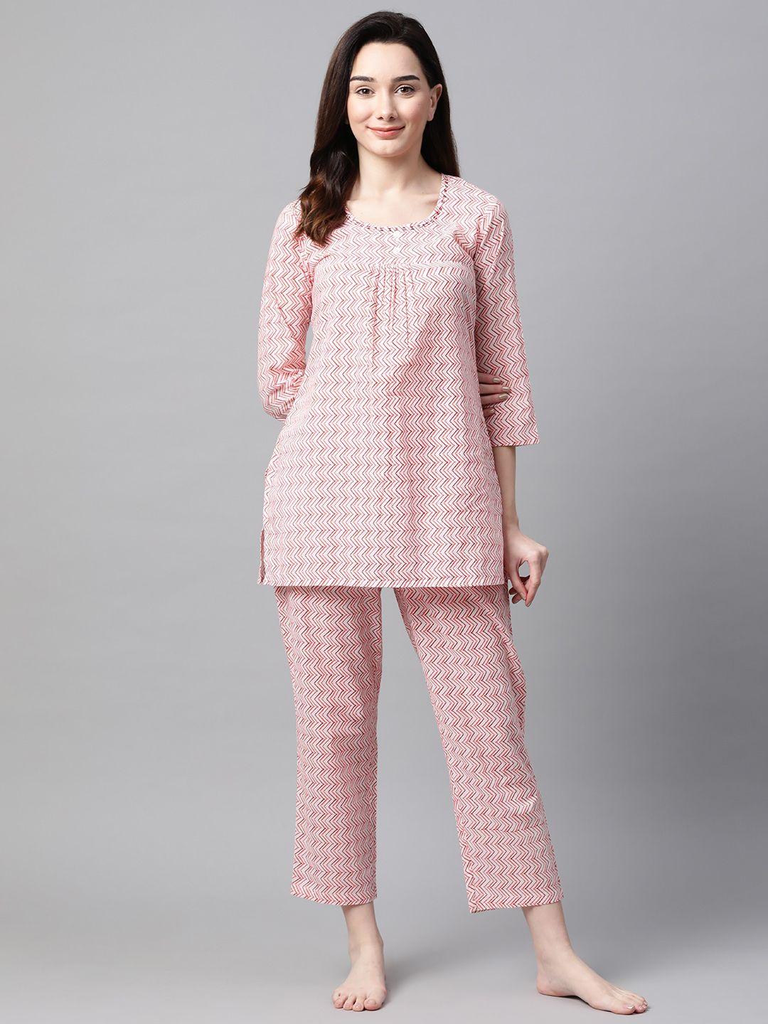 meeranshi women pink printed night suit