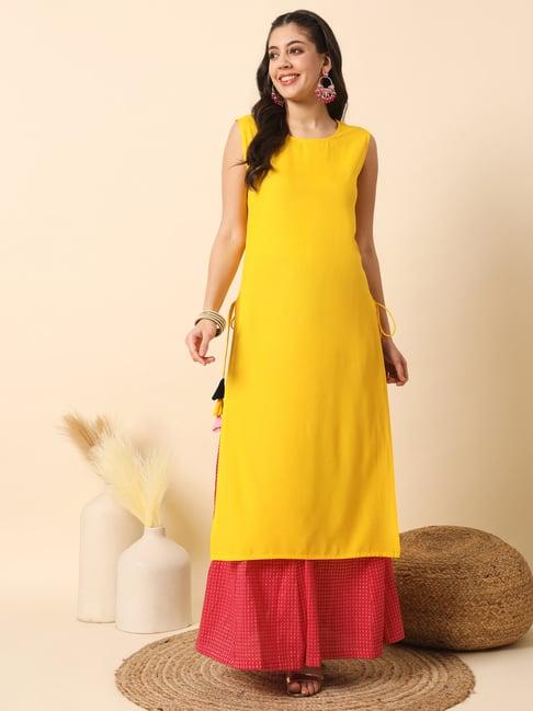 meeranshi yellow straight kurta