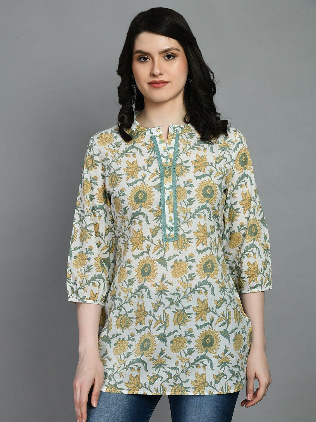 meesan mandarin collar printed floral cotton kurti