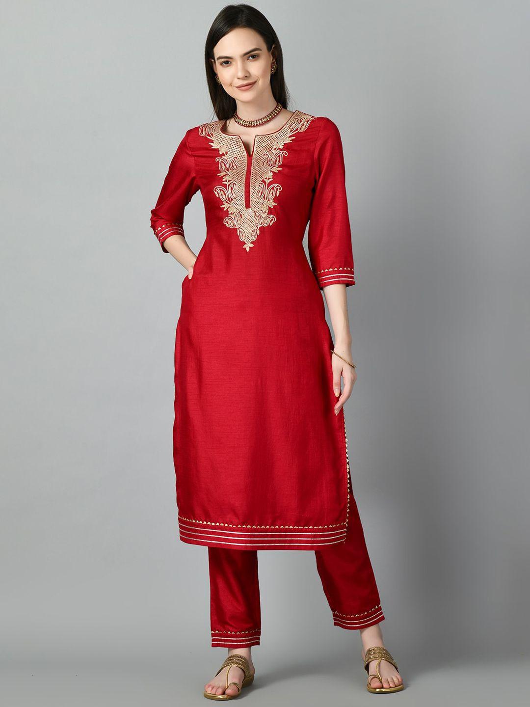 meesan ethnic motifs embroidered thread work kurta with trousers & dupatta