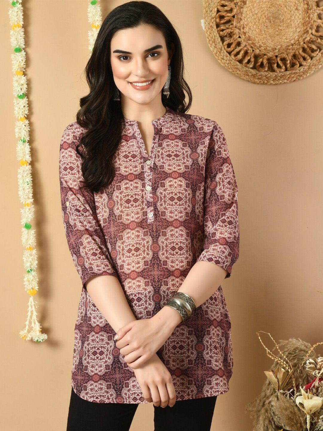 meesan ethnic motifs printed mandarin collar kurti