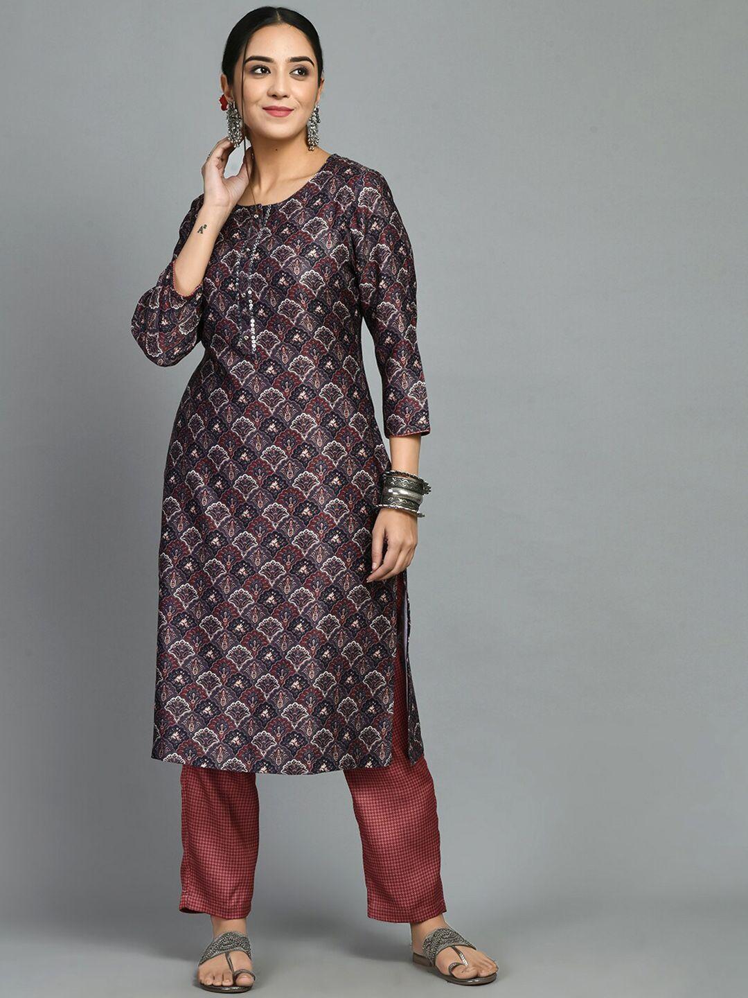 meesan ethnic motifs printed woolen kurta with trousers