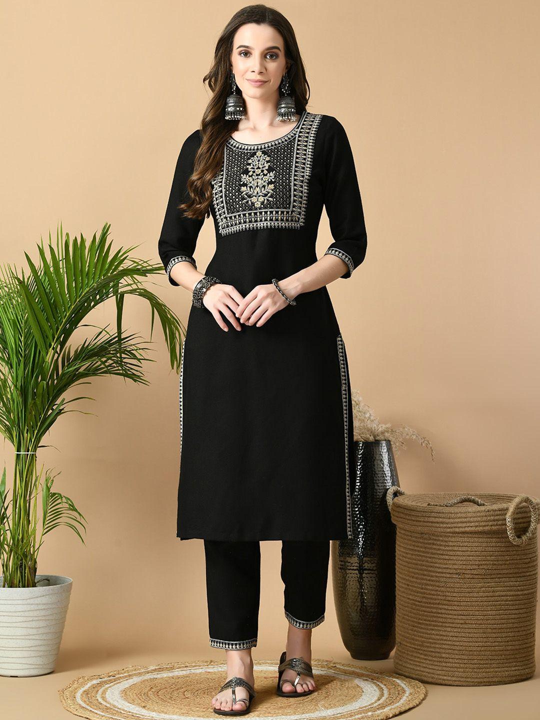 meesan ethnic motifs yoke design sequinned regular kurta with trousers