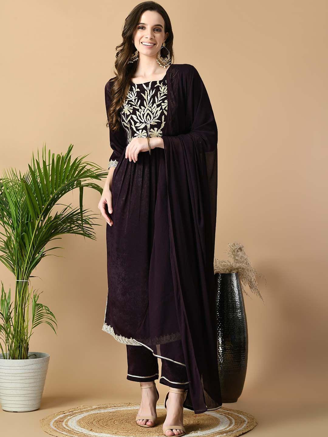 meesan floral embroidered regular kurta with trousers & with dupatta