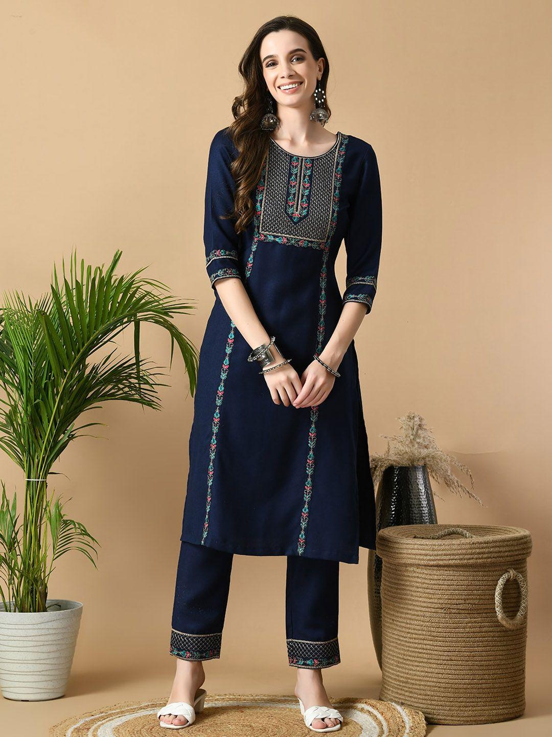 meesan floral embroidered regular kurta with trousers