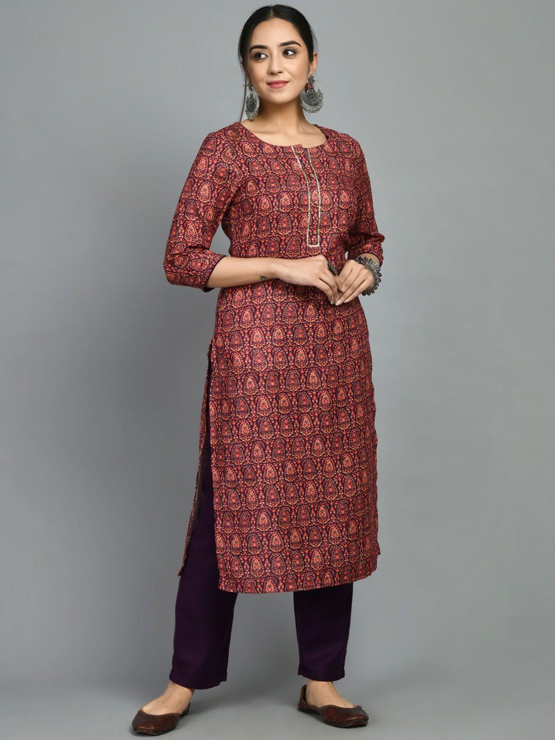 meesan floral printed gotta patti woolen kurta with trousers