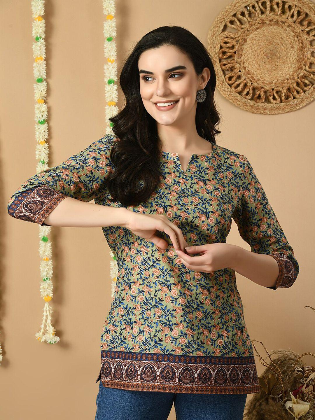 meesan floral printed notched round neck straight kurti