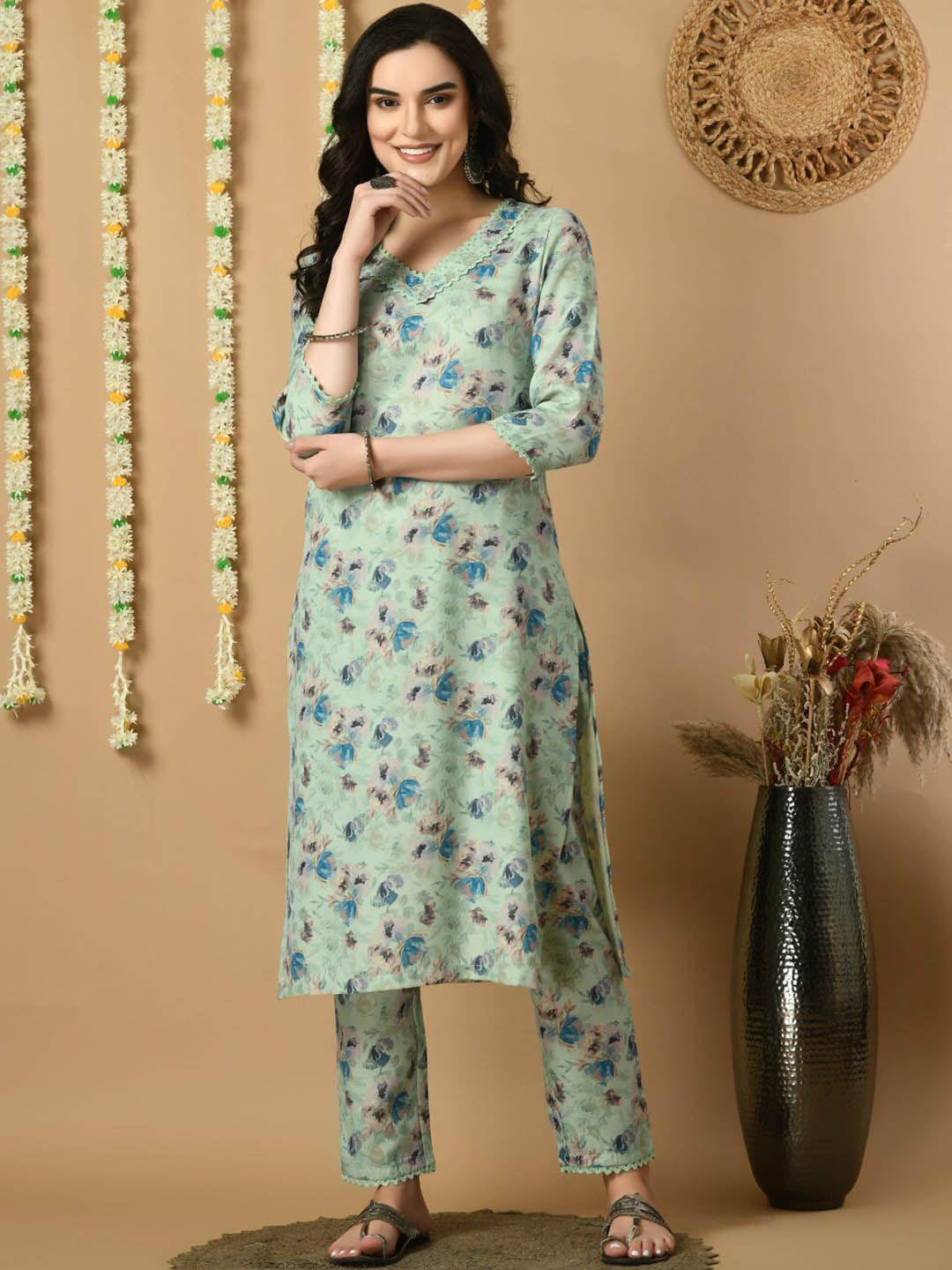 meesan floral printed regular kurta with trousers