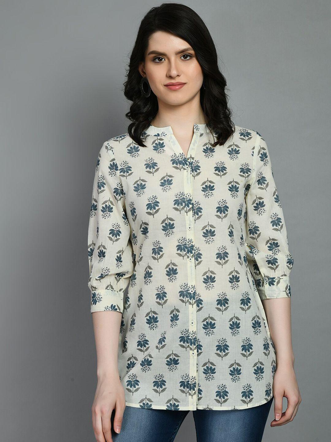 meesan mandarin collar ethnic printed cotton kurti