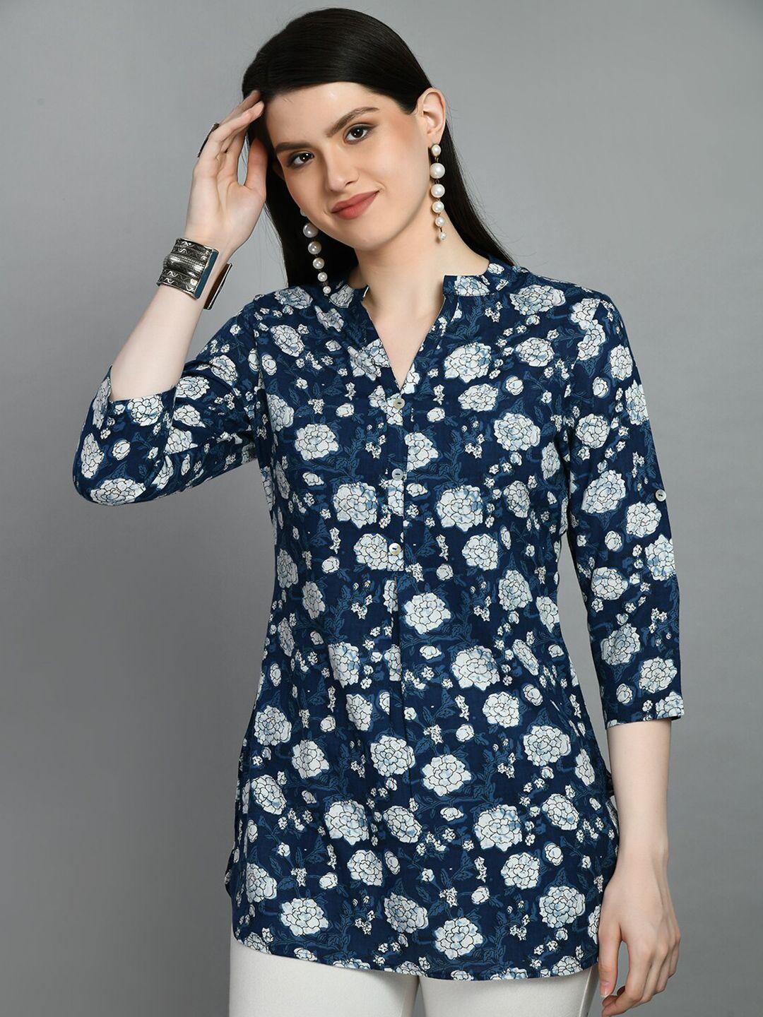 meesan mandarin collar floral printed kurti