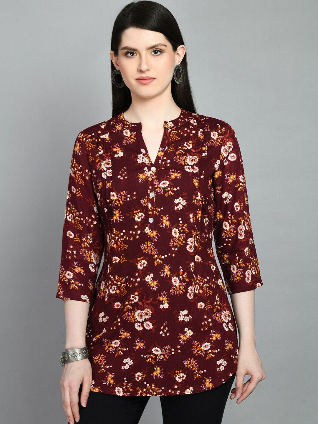 meesan mandarin collar floral printed kurti