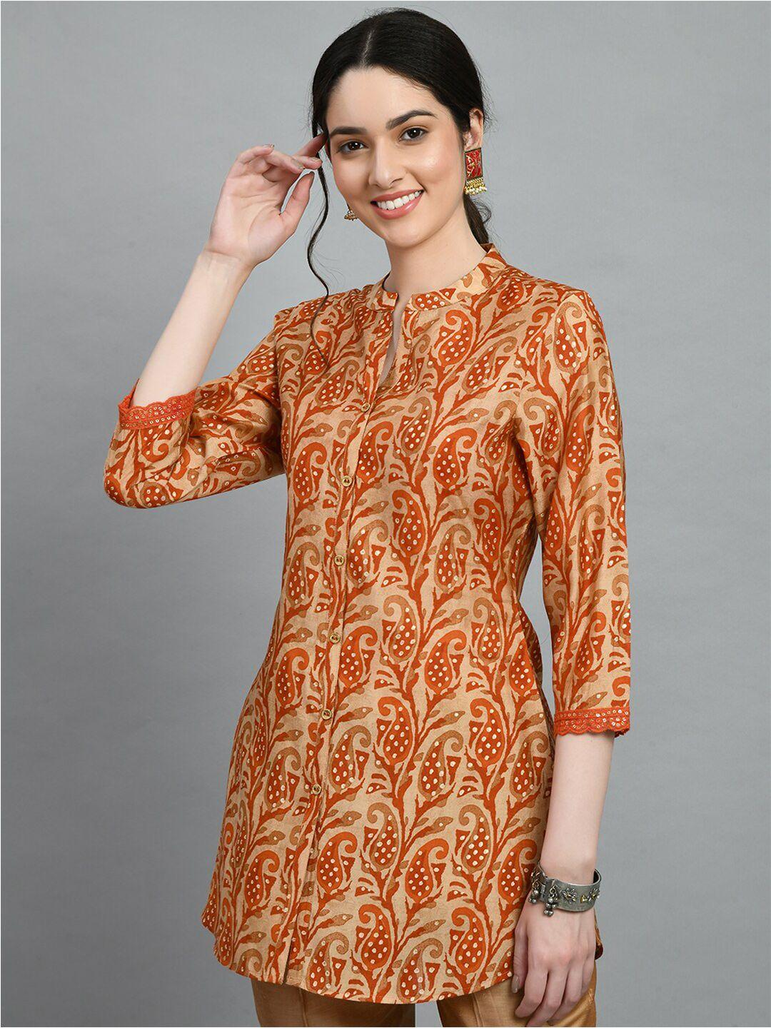 meesan paisley printed mandarin collar kurti