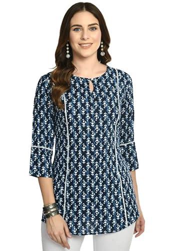 meesan women's straight viscouse rayon short kurti, casual wear tunic, office wear (mftn0000258), blue, xl