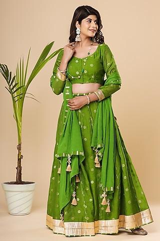 mehendi green chanderi lehenga set