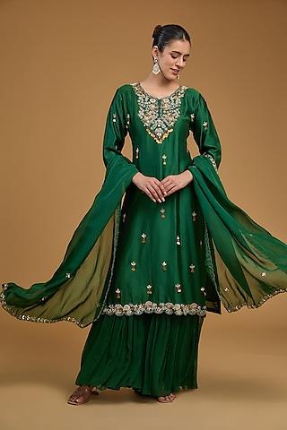 mehendi green chanderi silk sequins embroidered kurta set