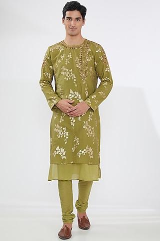 mehendi green cotton printed kurta set