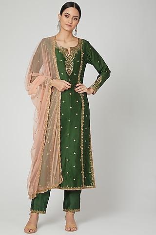 mehendi green embroidered kurta set