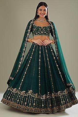 mehendi green embroidered lehenga set