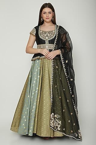 mehendi green embroidered peplum anarkali with dupatta