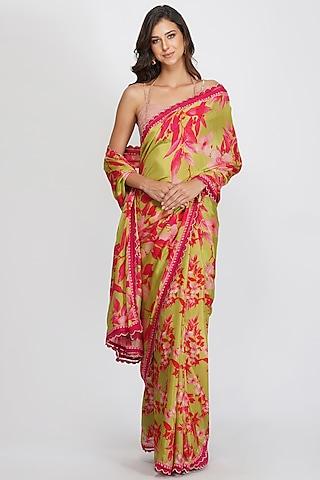 mehendi green floral printed saree