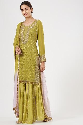 mehendi green georgette & crepe gharara set