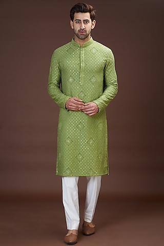 mehendi green georgette chikankari embroidered kurta set