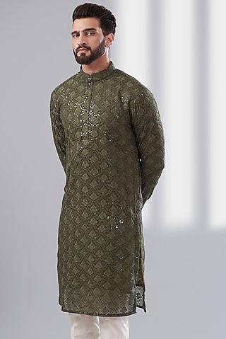 mehendi green georgette chikankari embroidered kurta