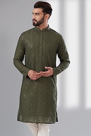 mehendi green georgette chikankari embroidered kurta