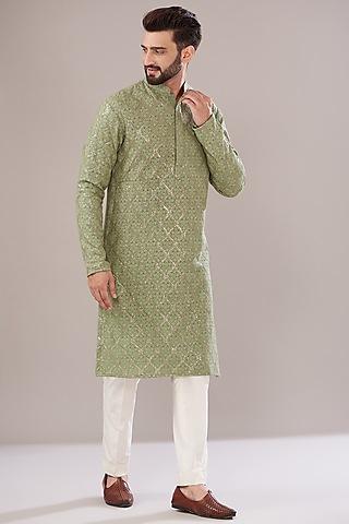 mehendi green georgette embroidered kurta set